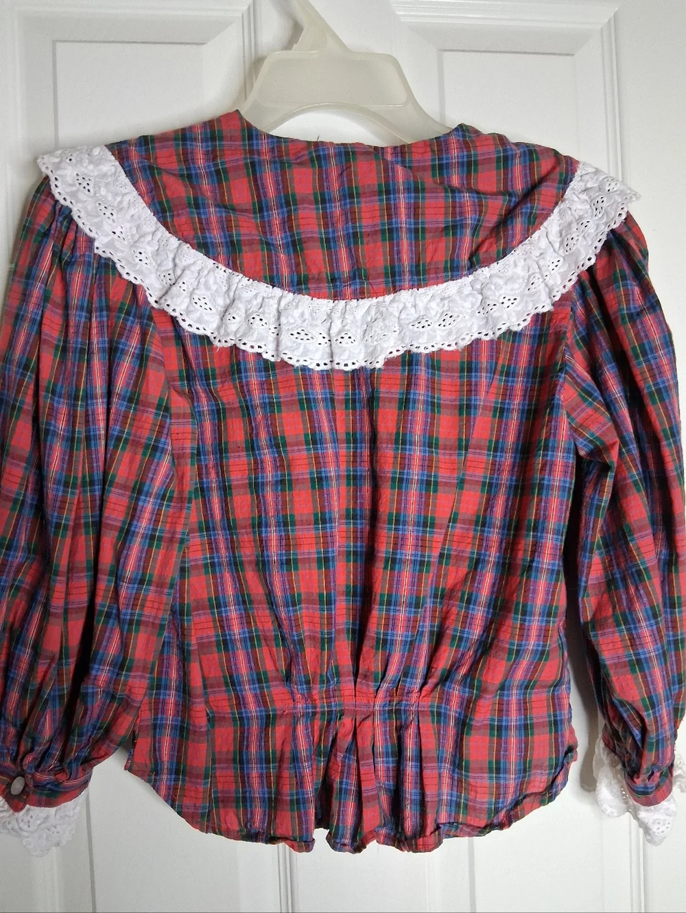 Monalisa Vintage Plaid Button Front Top with Lace Collar Size Small - Picture 7 of 8